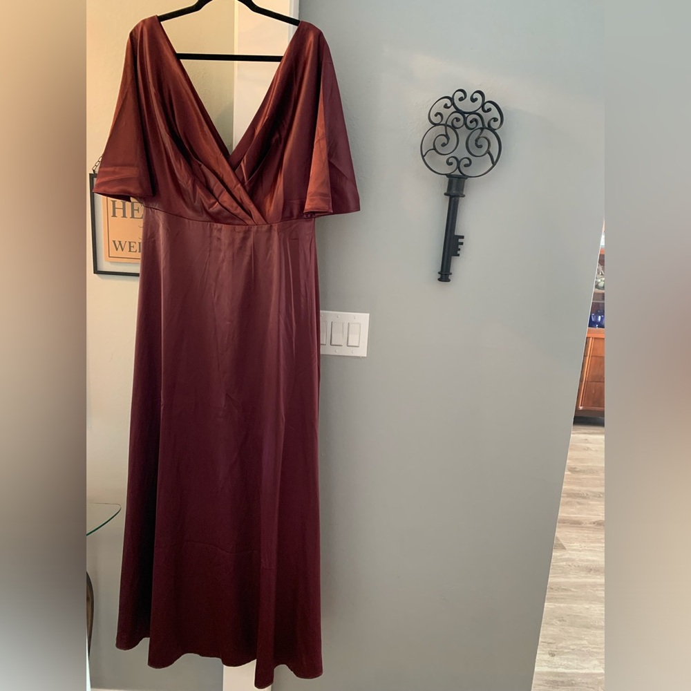 NWT Wine Satin Maxi Formal Dress Gown 1x